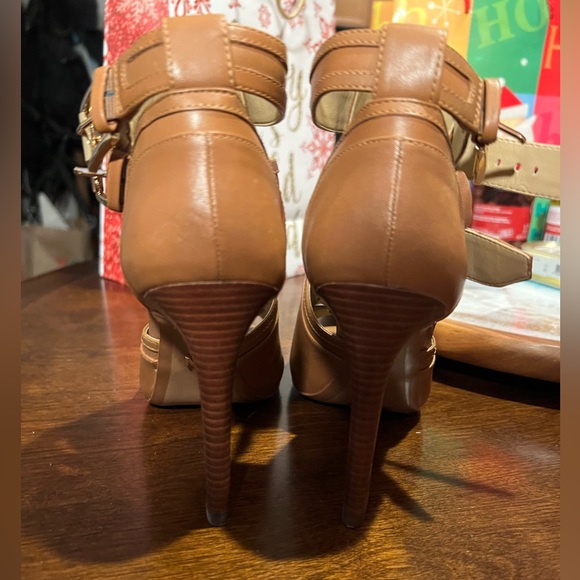 Michael Kors Open Toe High Heeled ankle boot/Bootie/Shootie tan/brown/beige - Picture 7 of 8